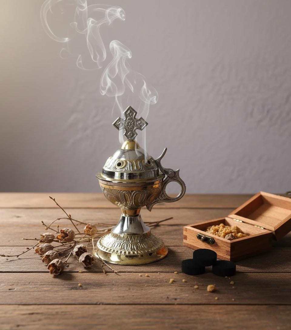 Incense Burner 5.5in x 2.3in Set, Greek Censer, Home Censer, Orthodox Incense, Church Incense.
