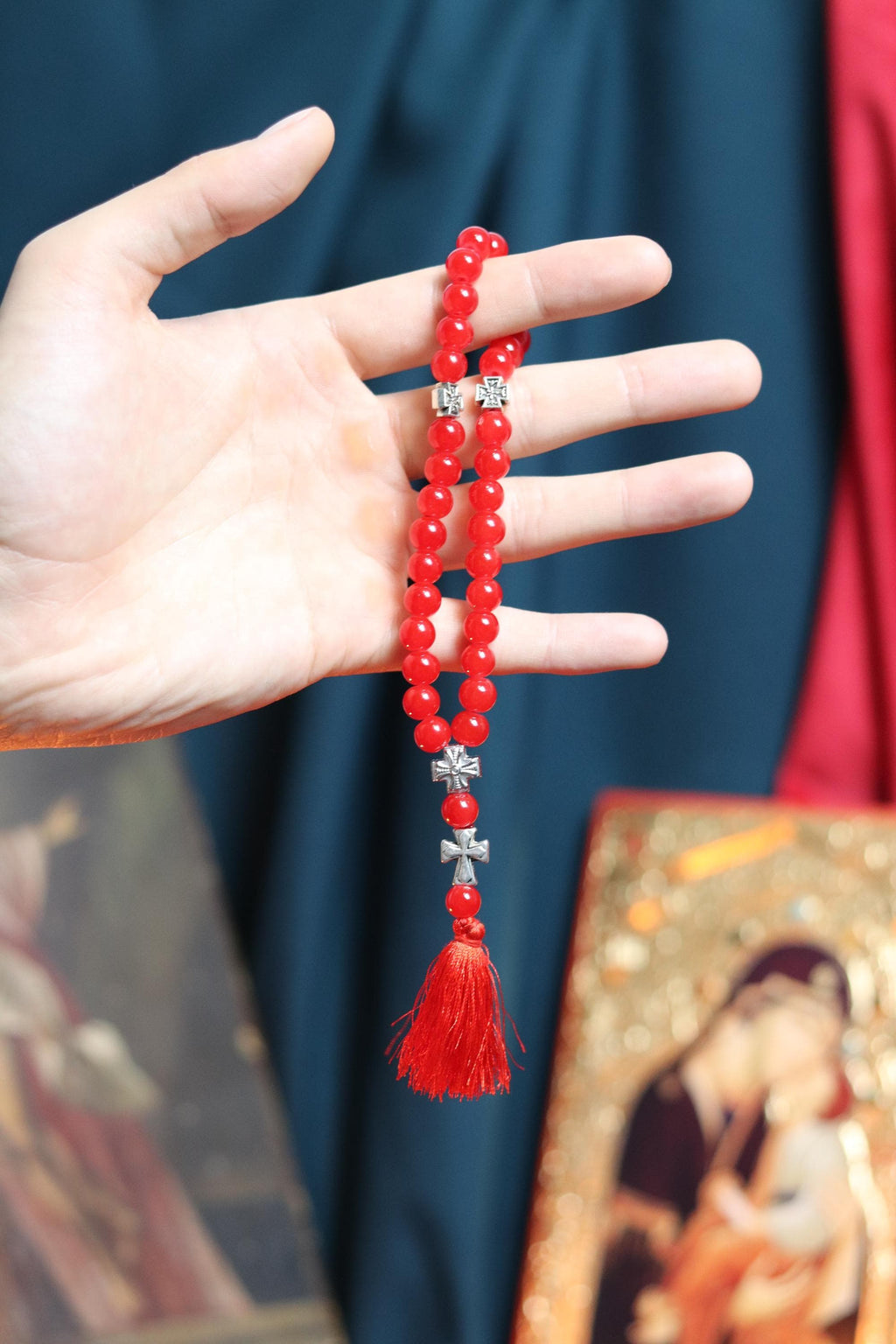 Orthodox Wooden Prayer Beads with Tassel – Handmade Black Wood Orthodox rosaries, Prayer beads, Orthodox prayer rope, Red komboskini