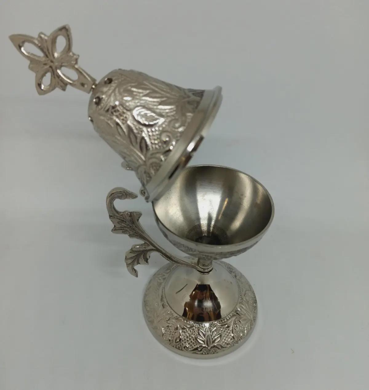 Silver Tone Orthodox Incense Burner 8in, Tall Greek Home Censer, Engraved Metal Censer, Byzantine Censer, Prayer Tool