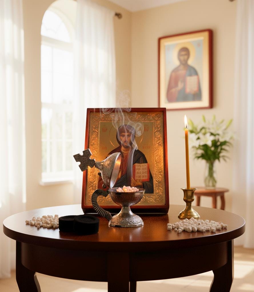 Orthodox prayer set: metal censer, 50 grams of incense, 6 charcoal tablets.