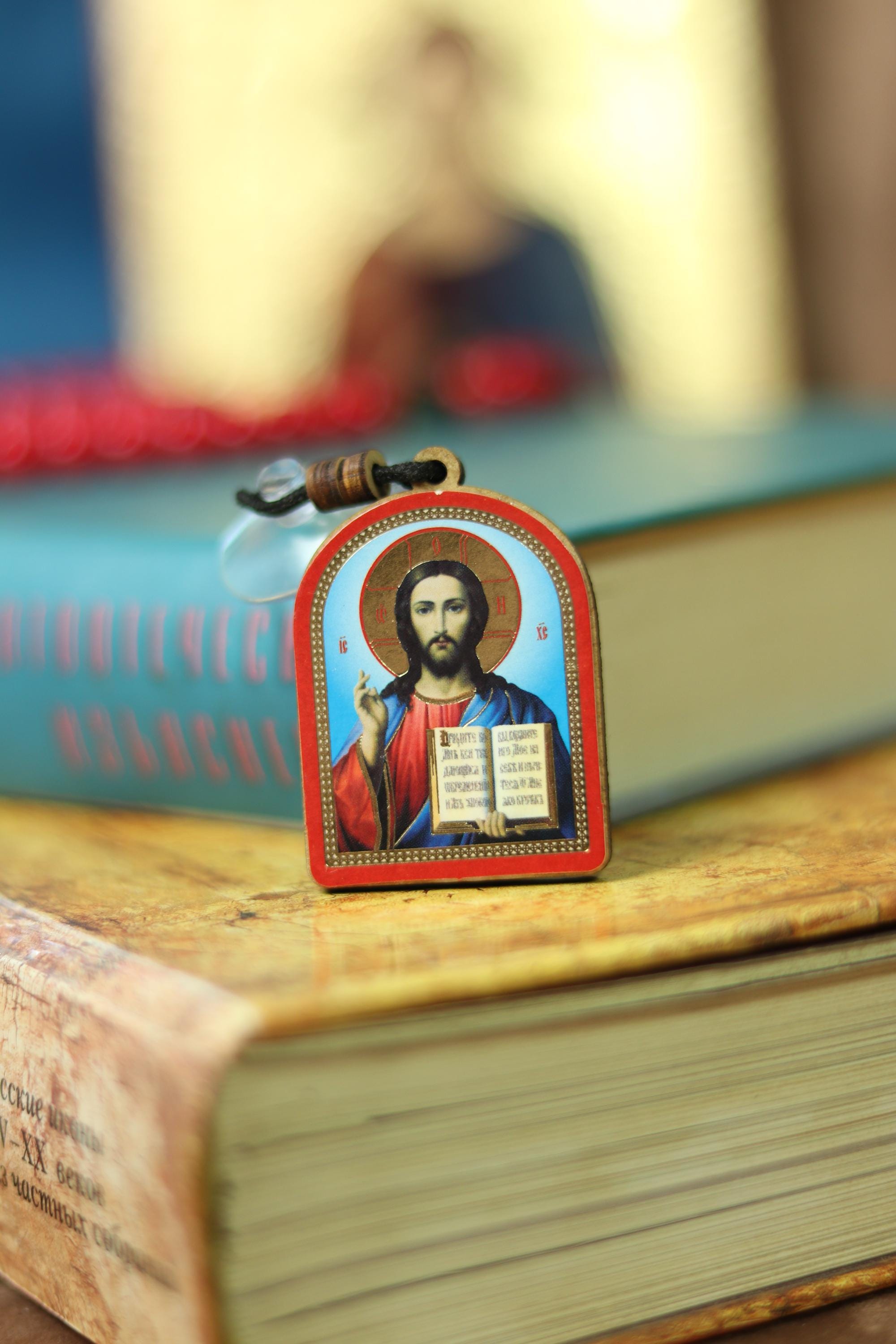 Wooden Icon Set 2pcs 1.4x1.8in 30g, Jesus Christ Icon, Virgin Mary Icon, Orthodox Pendant, Car Religious Charm, Christian Gift