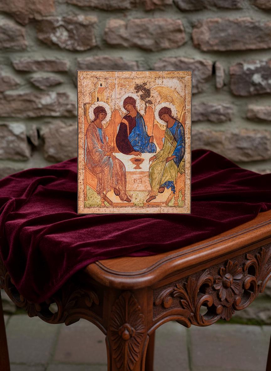 Trinity Icon Handmade (Famous Rublev Trinity) – Orthodox Christian Wall Art, Wooden Icon