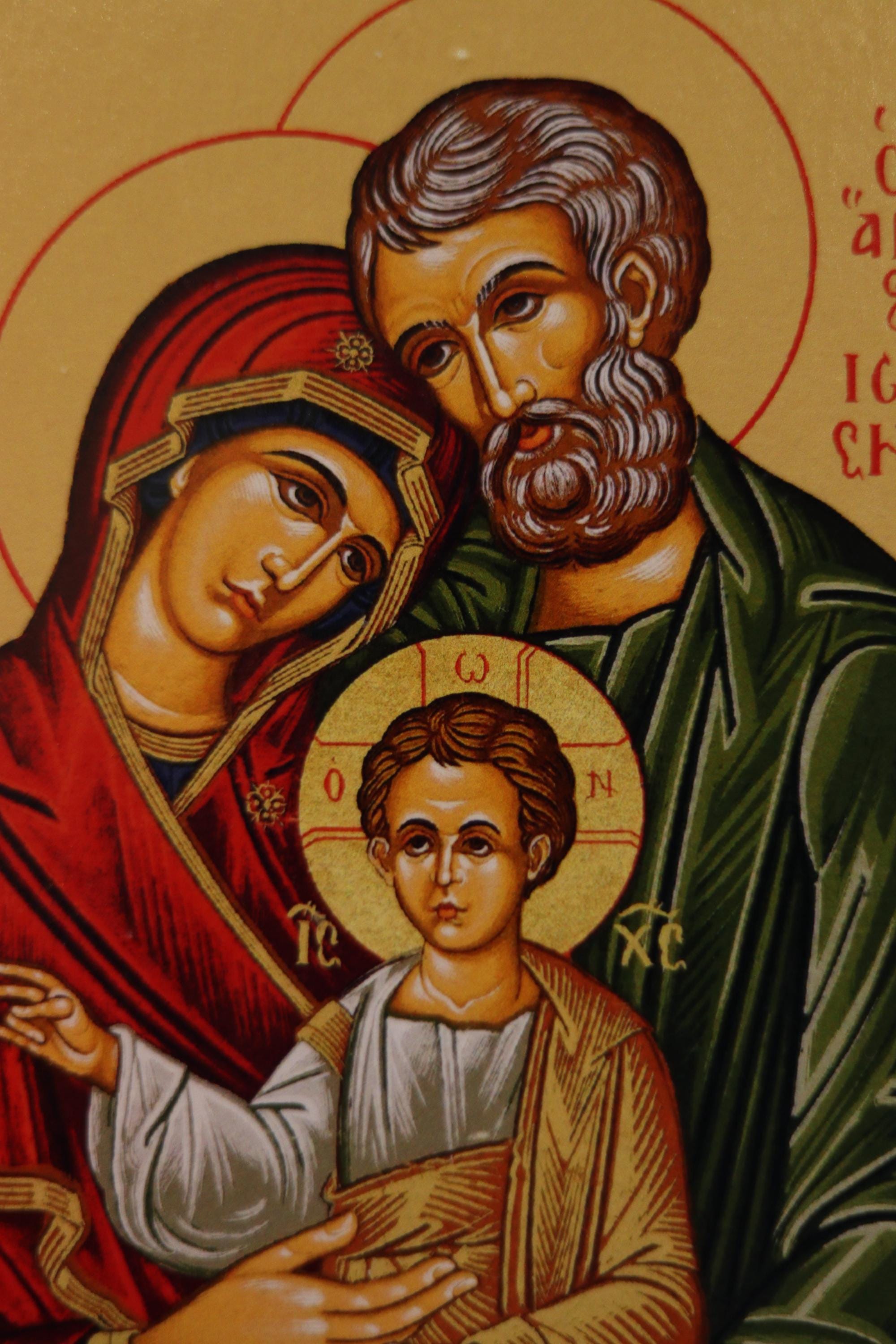 Holy Family Icon Mother of God Wooden Orthodox Icon 6.3x4.7in