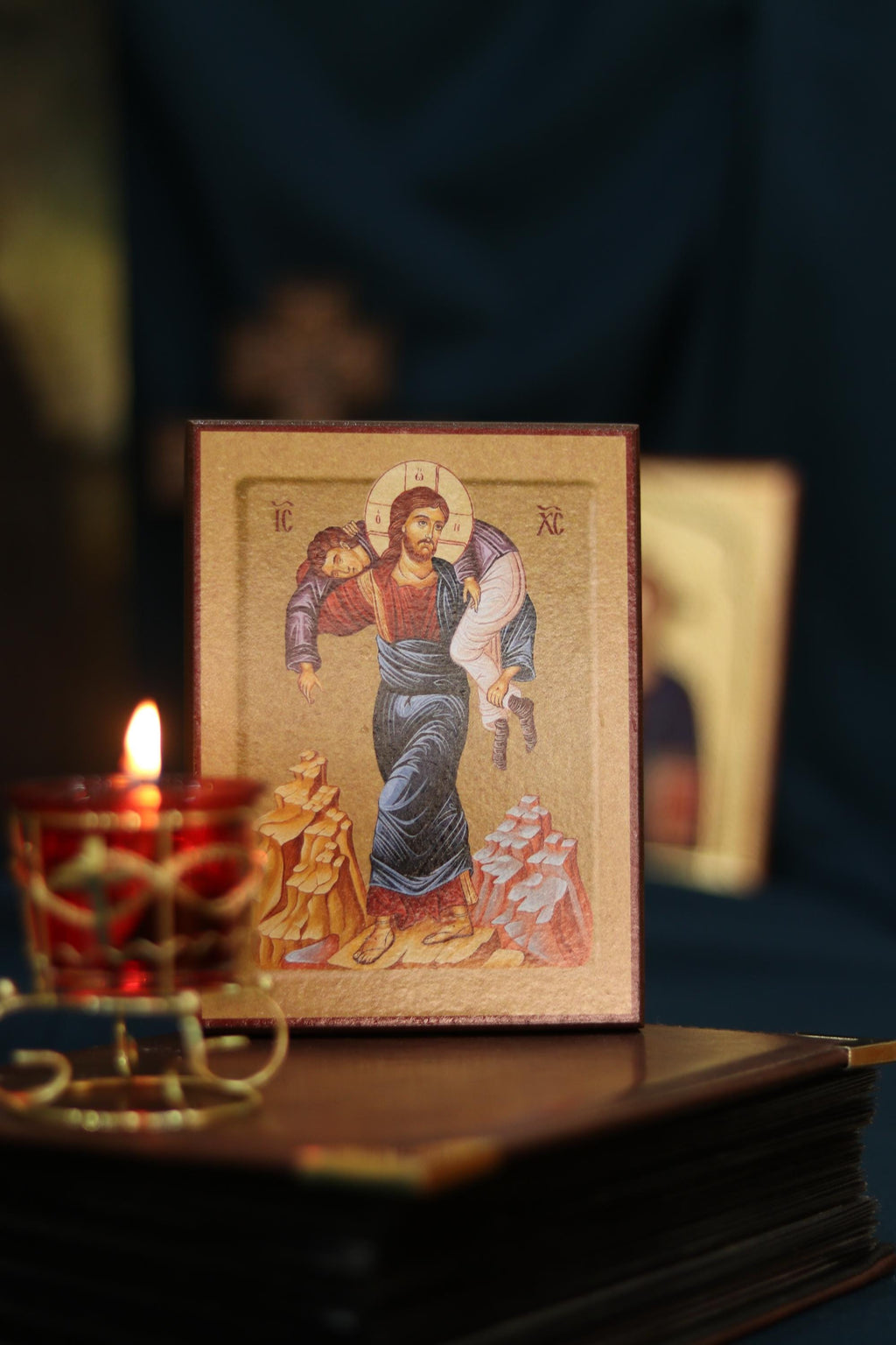 Jesus Christ Bear One Another Icon Wooden Orthodox 6.3x4.7in
