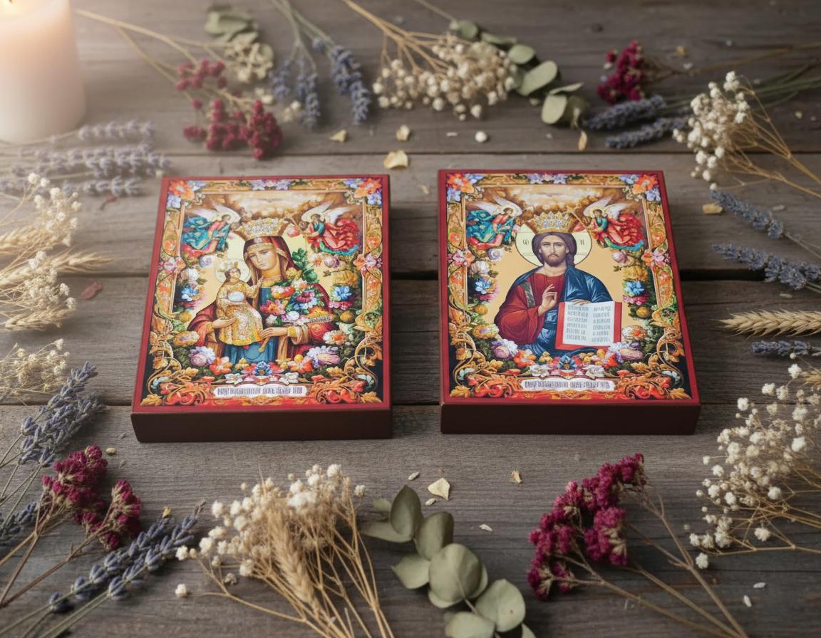 Wood Wedding Icons 7.8x6.1 in, Orthodox Icons, Ever Blooming Flower Icon, Jesus Christ Icon.