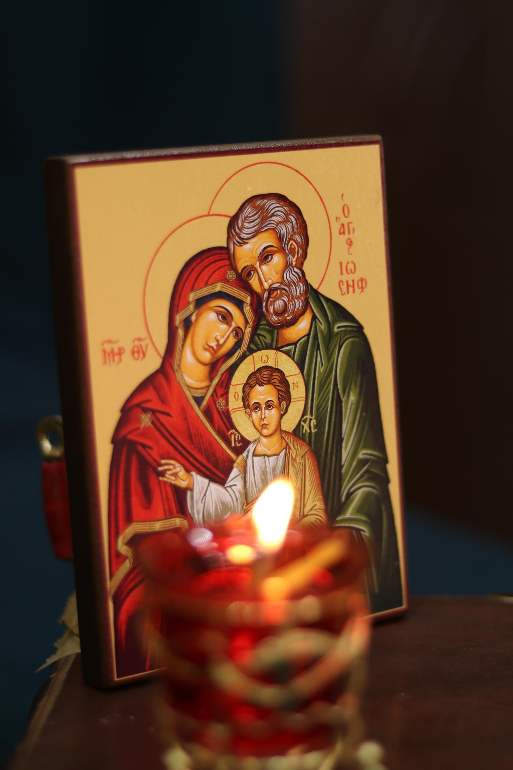 Holy Family Icon Mother of God Wooden Orthodox Icon 6.3x4.7in
