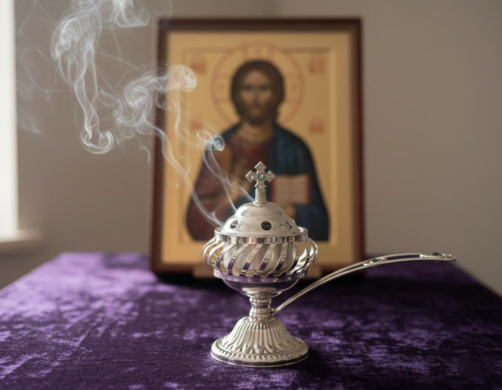 Orthodox Incense Burner Set, Silver Metal Censer 7.4x5.5in, Greek Frankincense, Charcoal Tablets, Christian Prayer Kit, Religious Gift