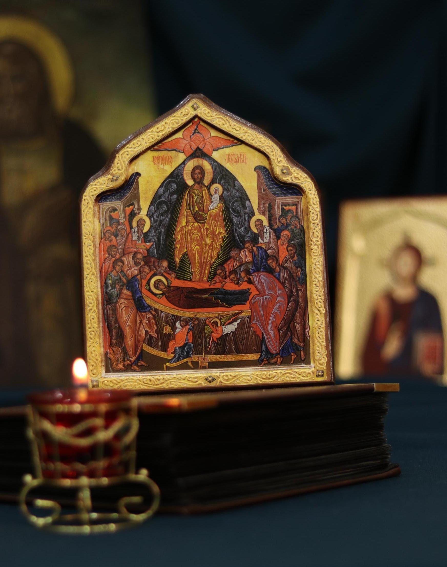 Dormition of the Theotokos Orthodox Wooden Icon 18.5in Assumption of the Virgin Mary Large Christian Wall Icon