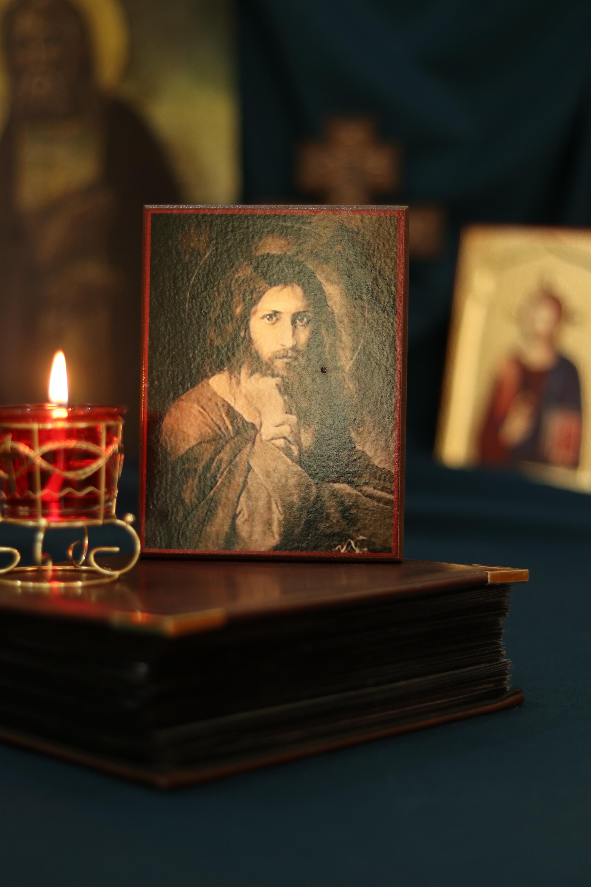 Wooden Icon Orthodox Icon Jesus Christ Savior, Traditional Christian Prayer