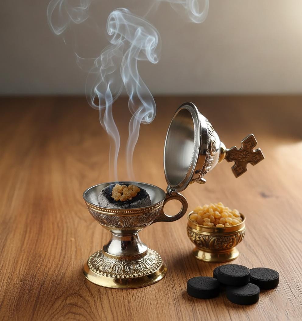Incense Burner 5.5in x 2.3in Set, Greek Censer, Home Censer, Orthodox Incense, Church Incense.