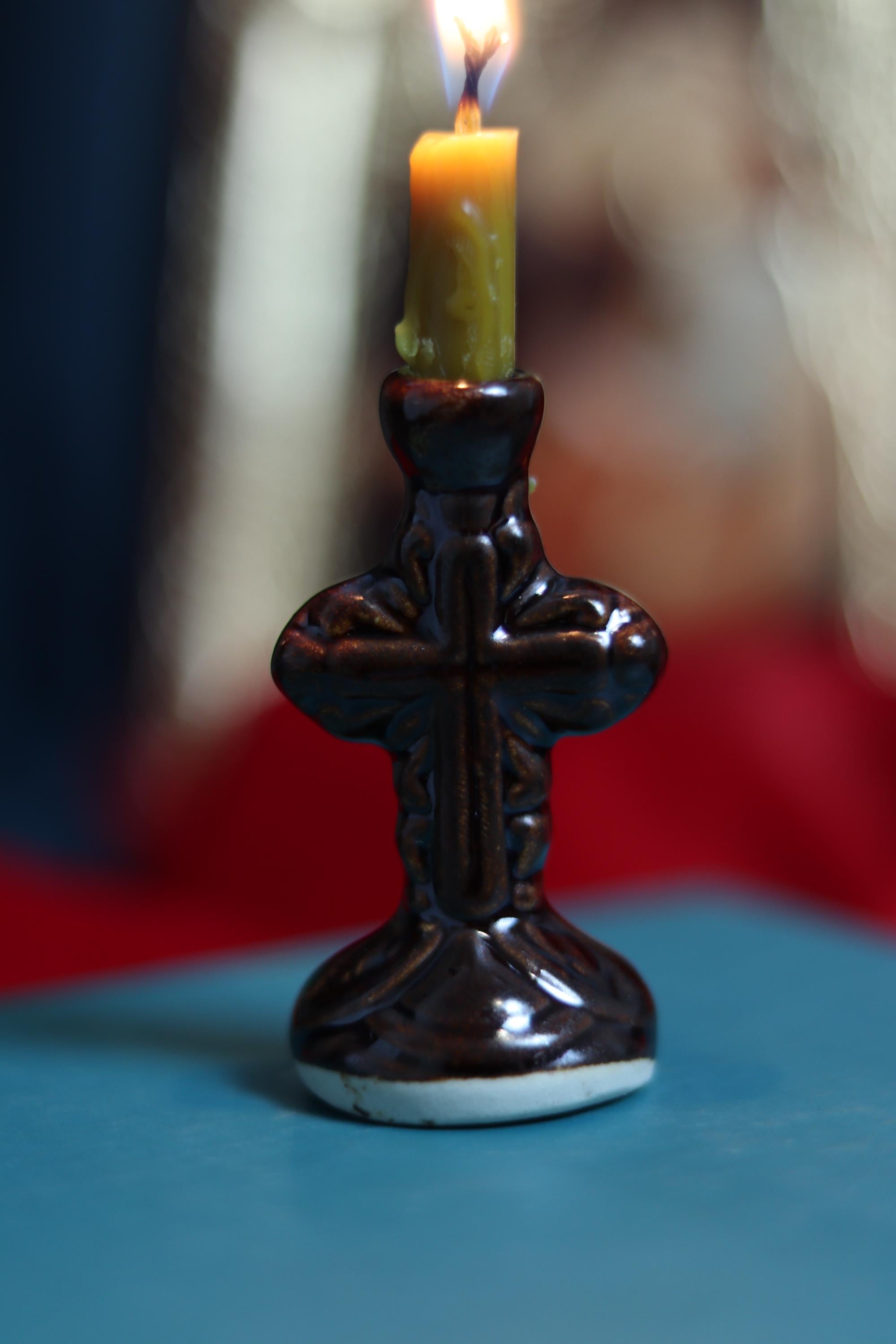 Ceramic Cross Candle Holder – 7 cm, Orthodox candlestick, Ceramic candlestick, Orthodox icon, Orthodox cross, Small candlestick