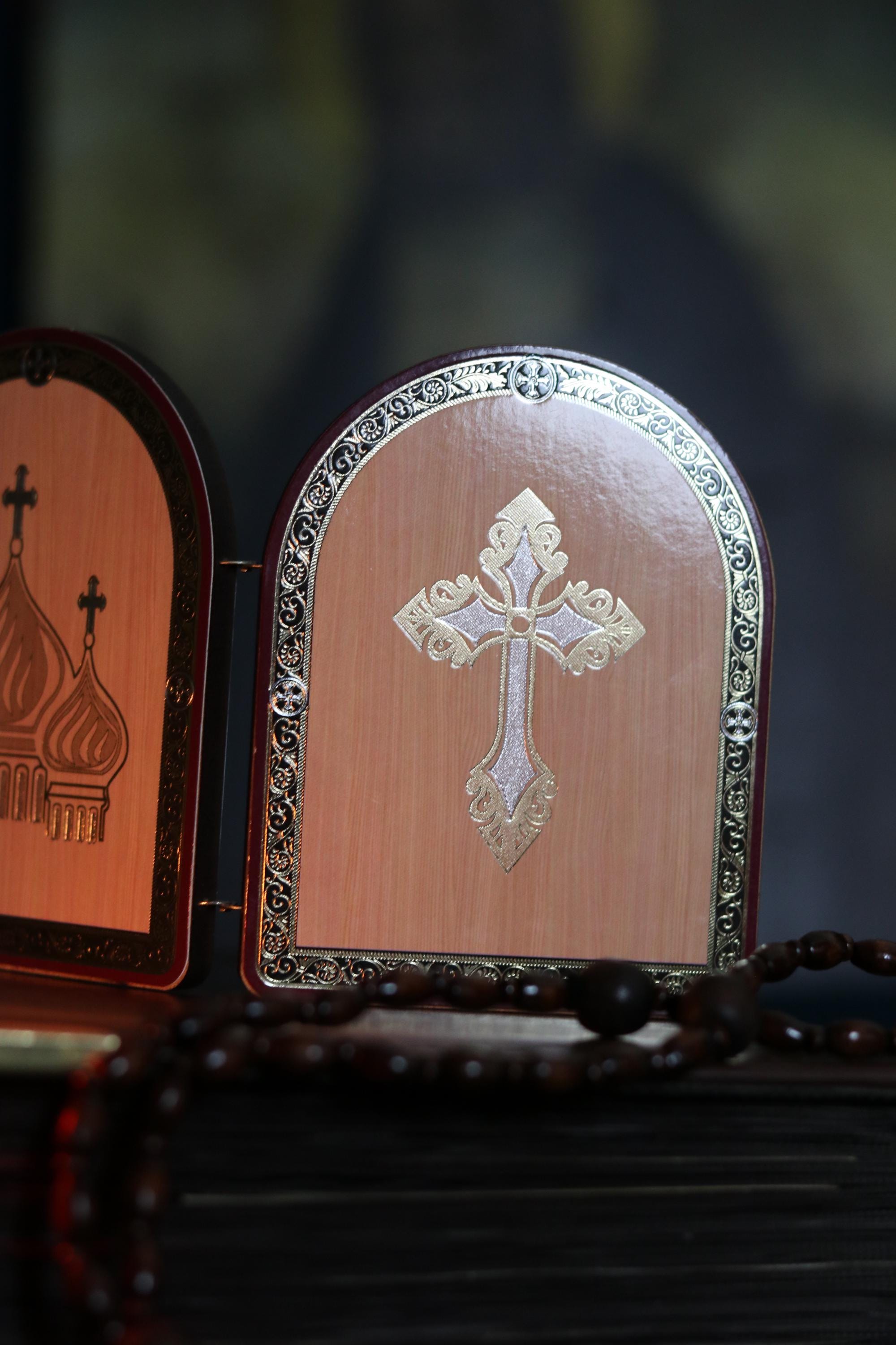 Wooden Folding Icon 4.3in, Orthodox Diptych, Virgin Mary Icon, Jesus Christ Icon, Christian Gift, Prayer Corner Decor