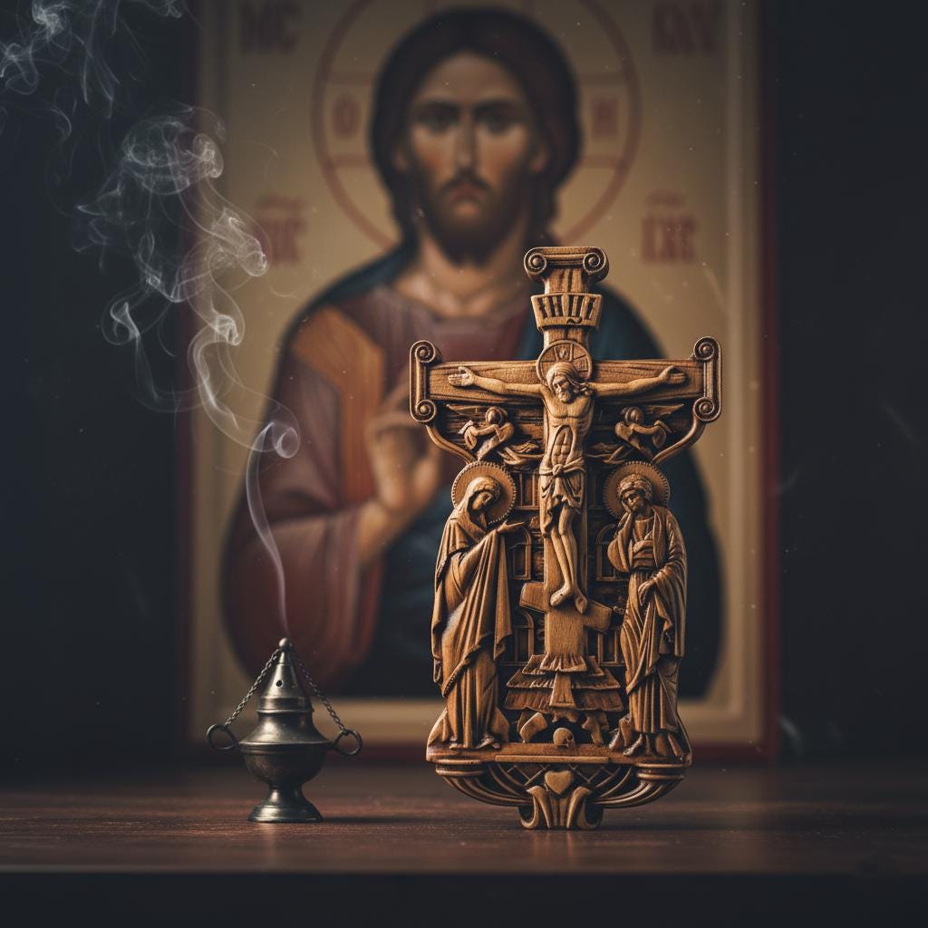 Wooden Wall Golgotha Cross 14x7.5x0.8 in, Hand Carved Beech Crucifix, Orthodox Cross, Christian Home Decor, Religious Gift, Church Icon