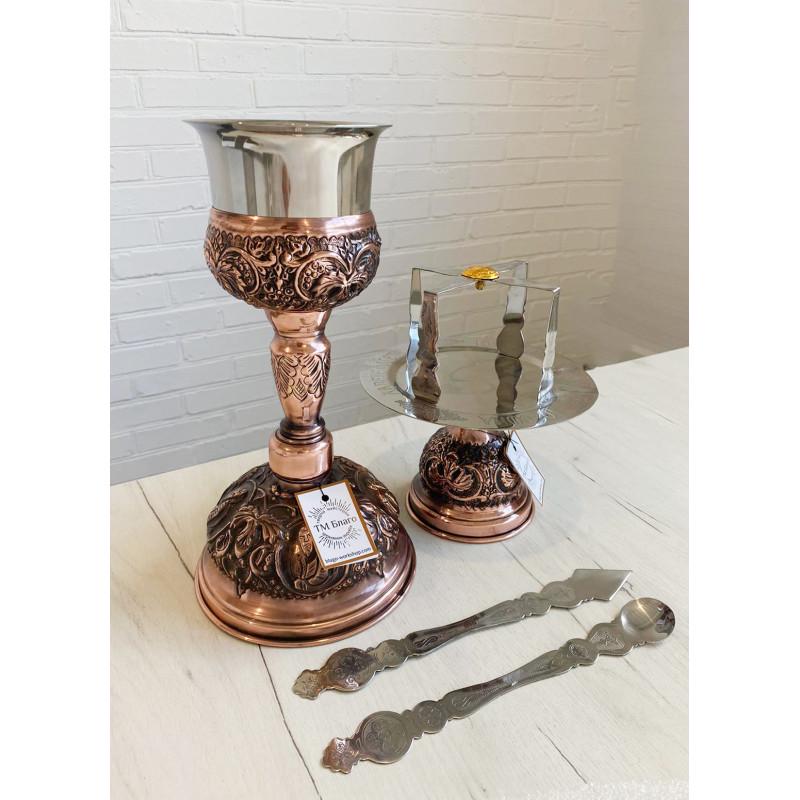 Brass Eucharist Set 500ml Chalice Diskos Set, Orthodox Communion Set, Spoon Spear Set, Church Altar Set, Liturgical Vessels Gift