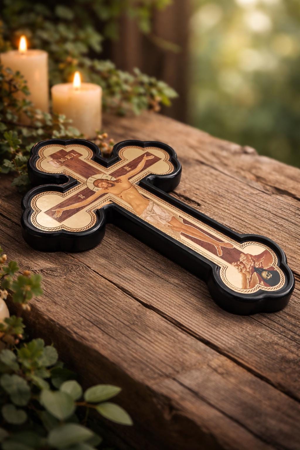 Dark Orthodox Wooden Christian Wall Cross 9.4x6.3 in