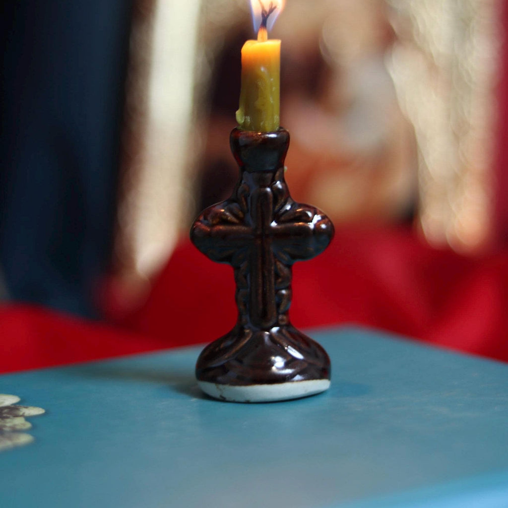 Ceramic Cross Candle Holder – 7 cm, Orthodox candlestick, Ceramic candlestick, Orthodox icon, Orthodox cross, Small candlestick