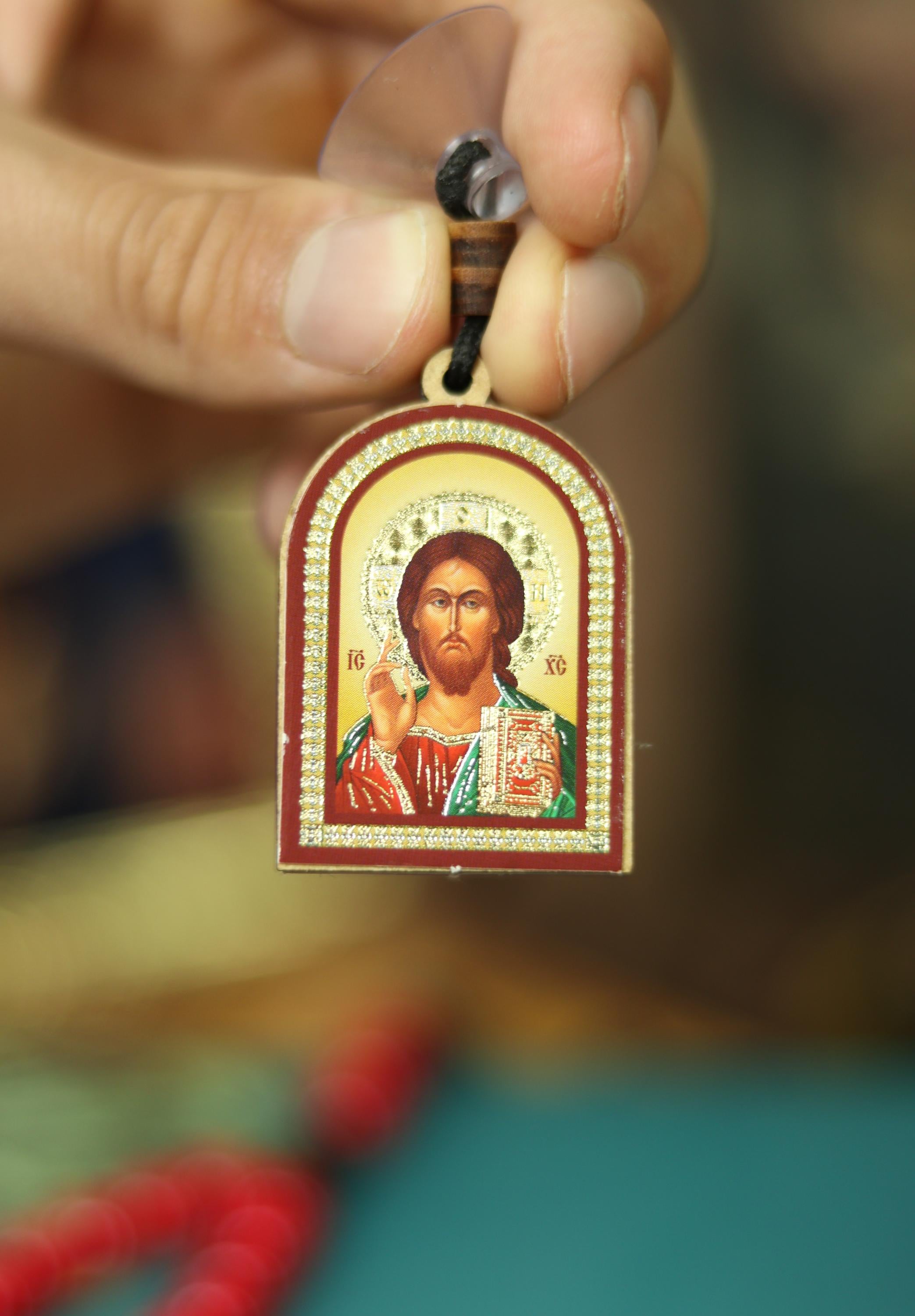 Double-sided Wooden Icon 1.2x1.8 in, Jesus Christ & Virgin Mary, Car Pendant, Orthodox Icon, Religious Gift, Holy Car Charm, Faith Decor