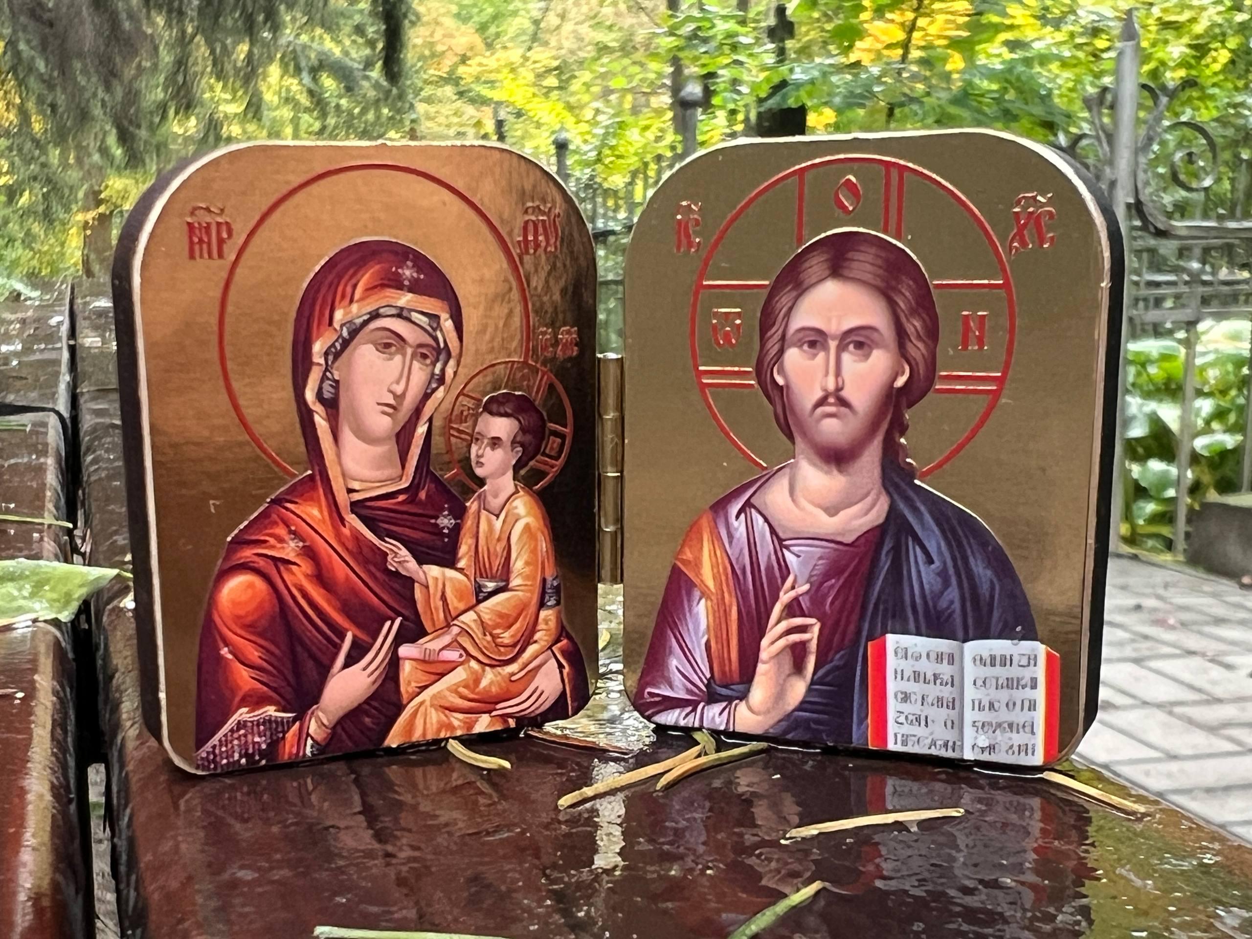 Metal Incense Set 3.9in, Orthodox Censer with Icon, Greek Incense & Charcoal.