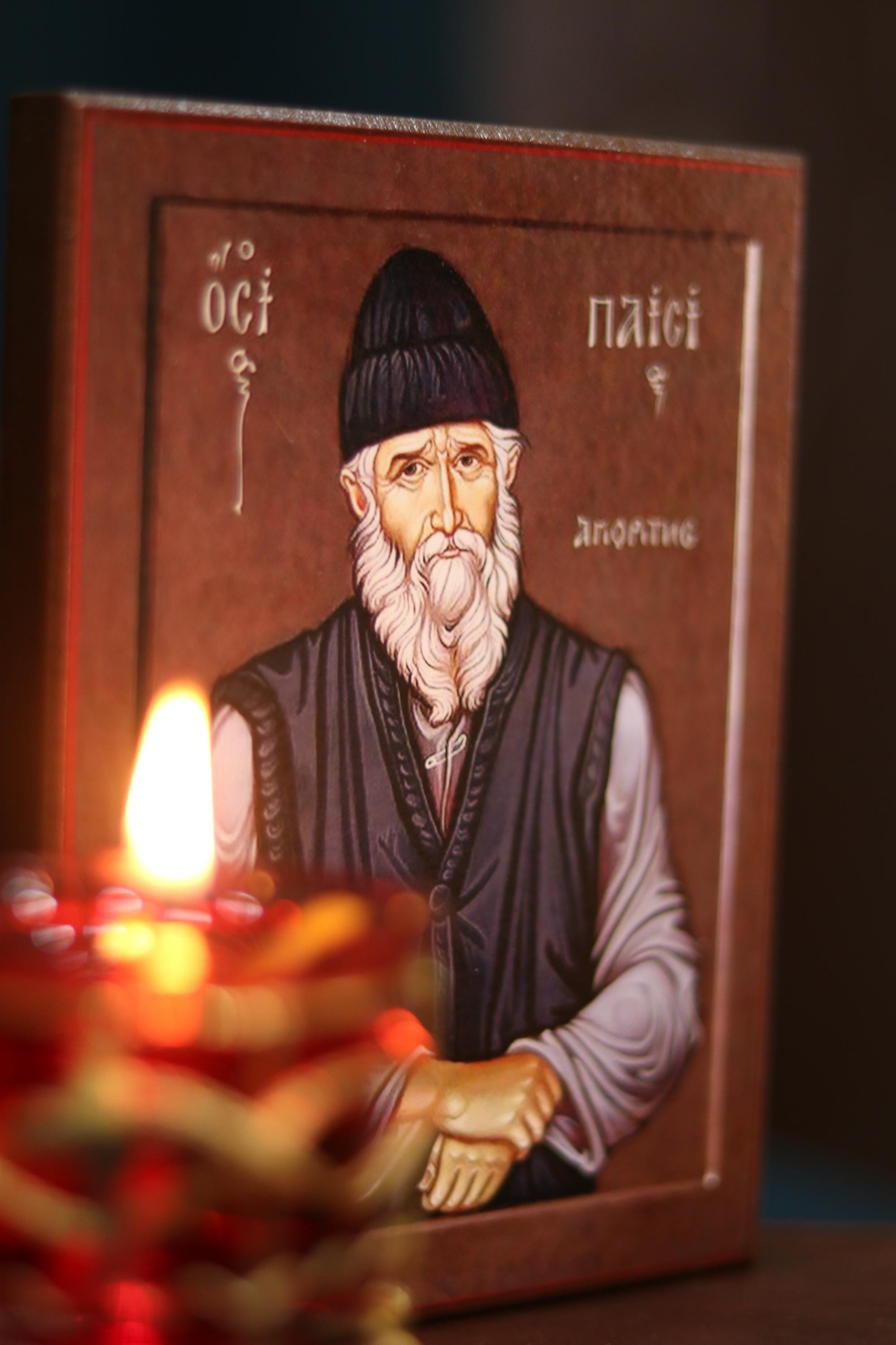 Wooden Orthodox Icon, 200g, Saint Paisios Icon, Ash Veneer Icon 6.3x4.7 in