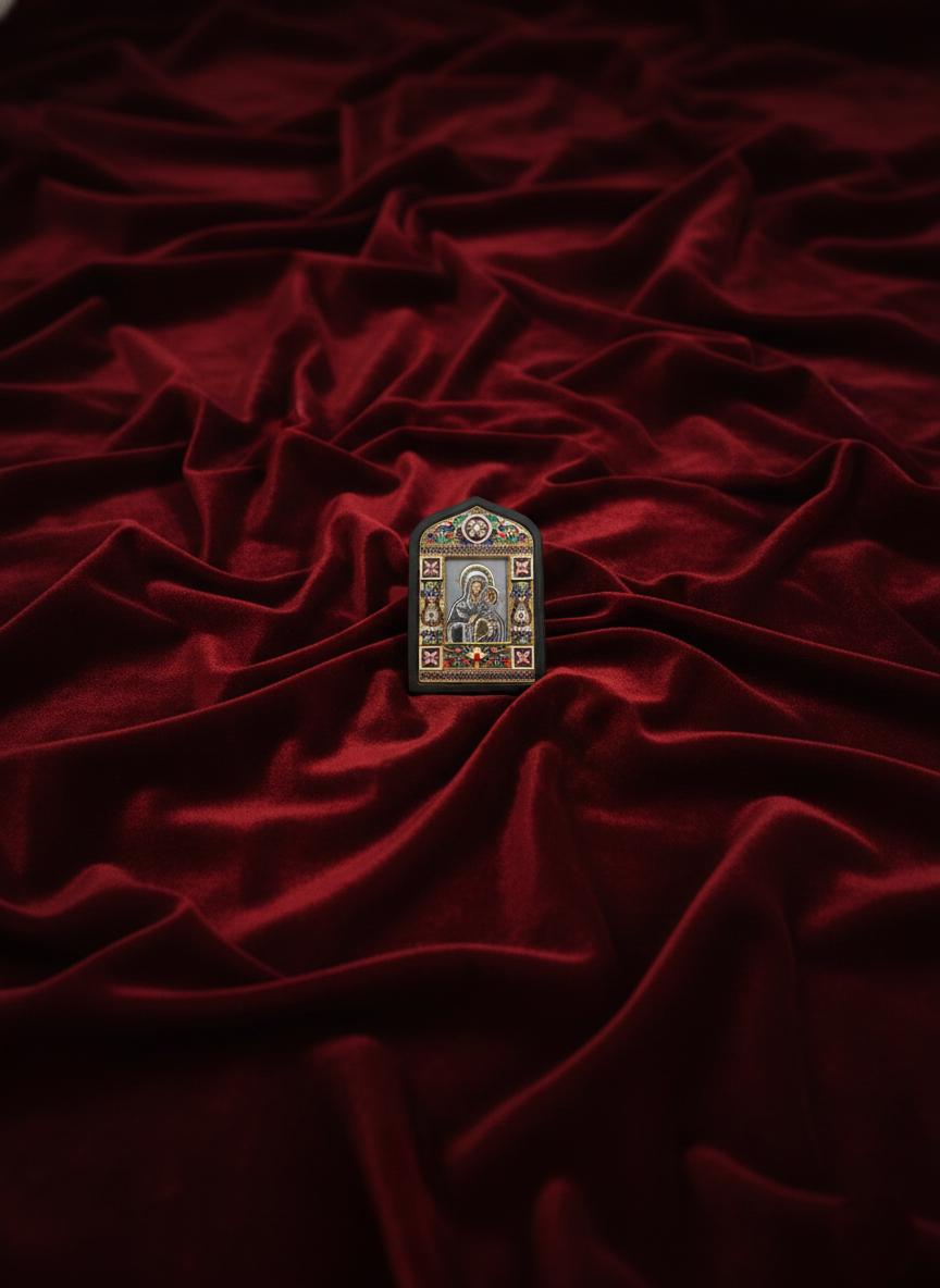 Icon Unfading Bloom Virgin Mary Metal Enamel Wood 4.5x3.1in