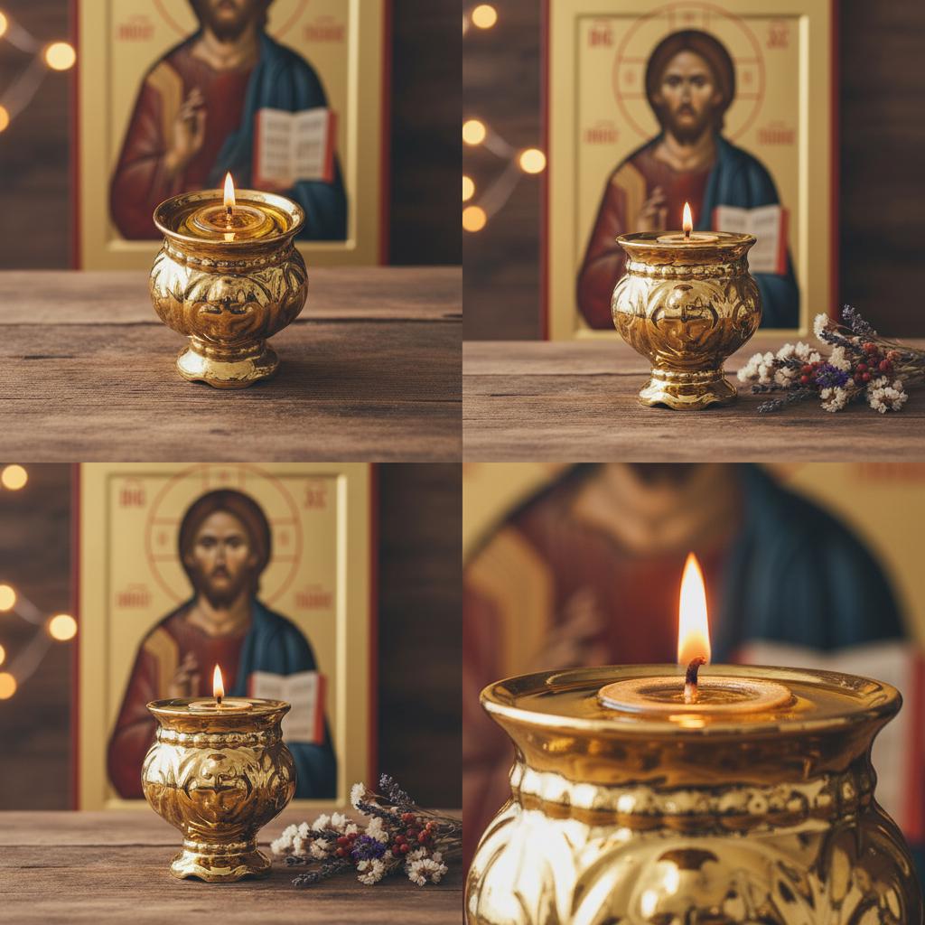 Gold Table Oil Lamp 3.7 in, Home Altar Light with Wicks & Float.