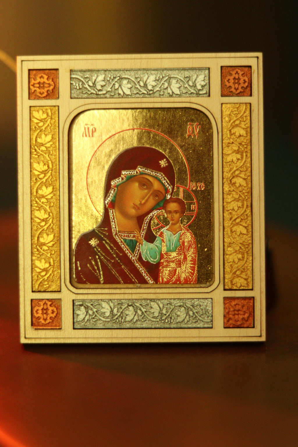 Mother of God Icon Wooden Orthodox Prayer Icon Virgin Mary Wall Art 3.1in