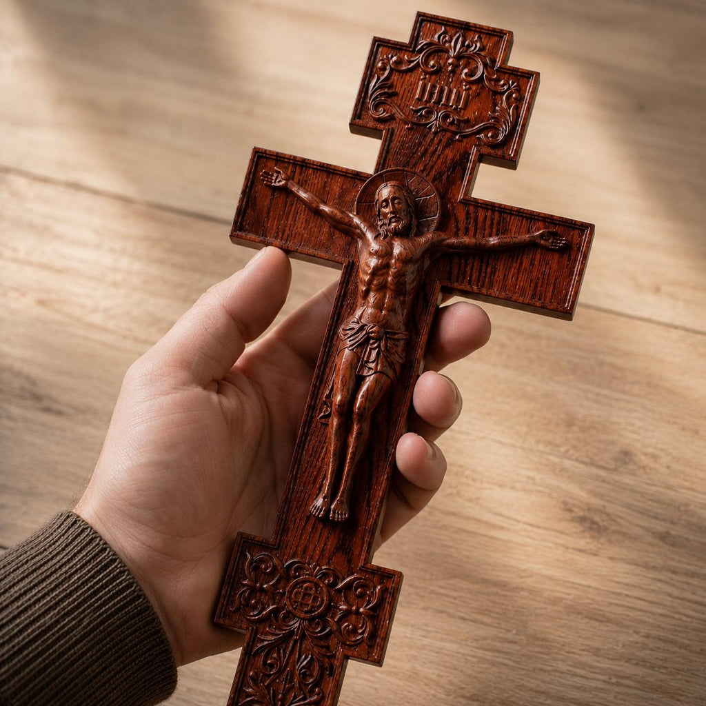 Wooden Orthodox Crucifix, 7.9-19.7in Beech Wood Cross, Jesus Christ Carving