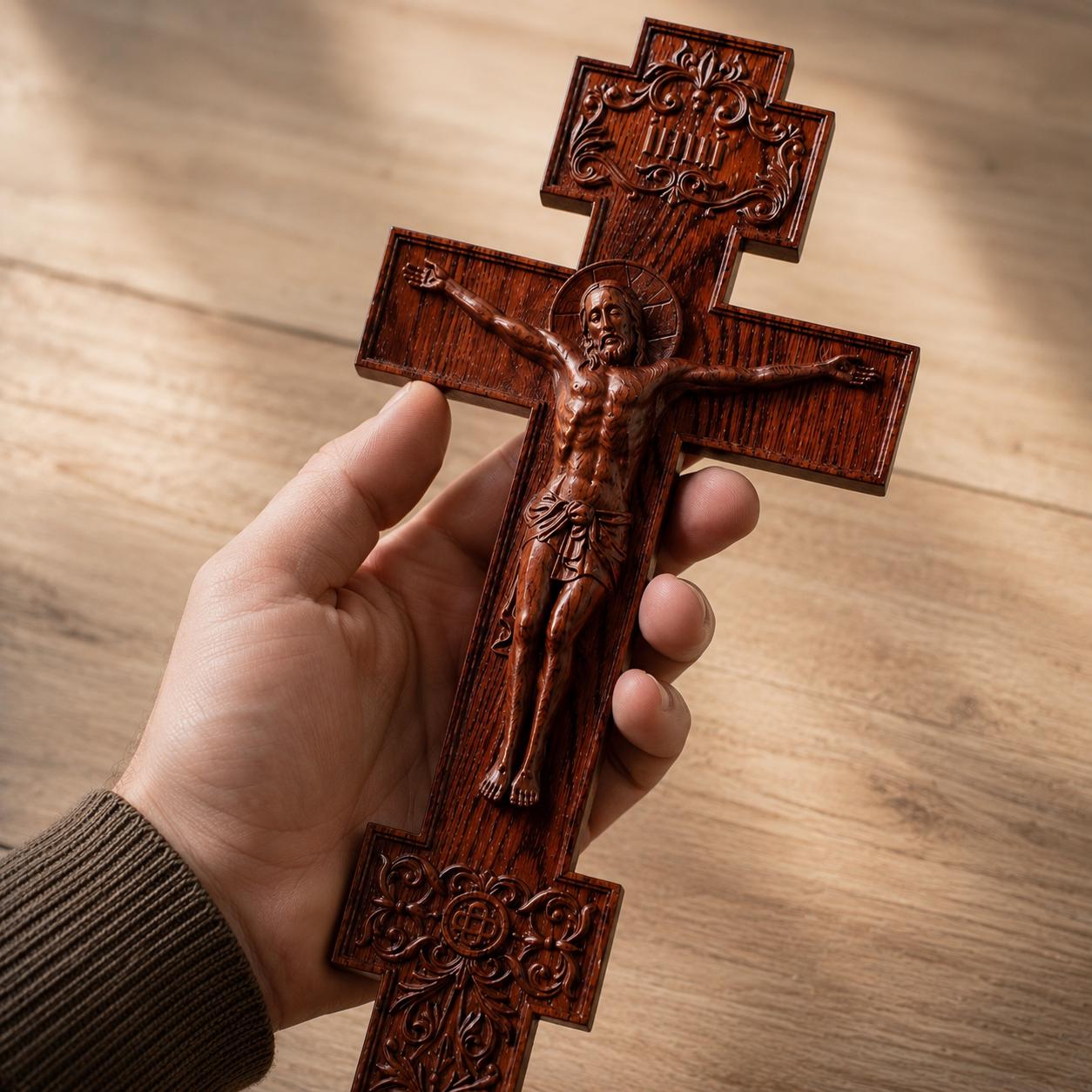 Wooden Orthodox Crucifix, 7.9-19.7in Beech Wood Cross, Jesus Christ Carving