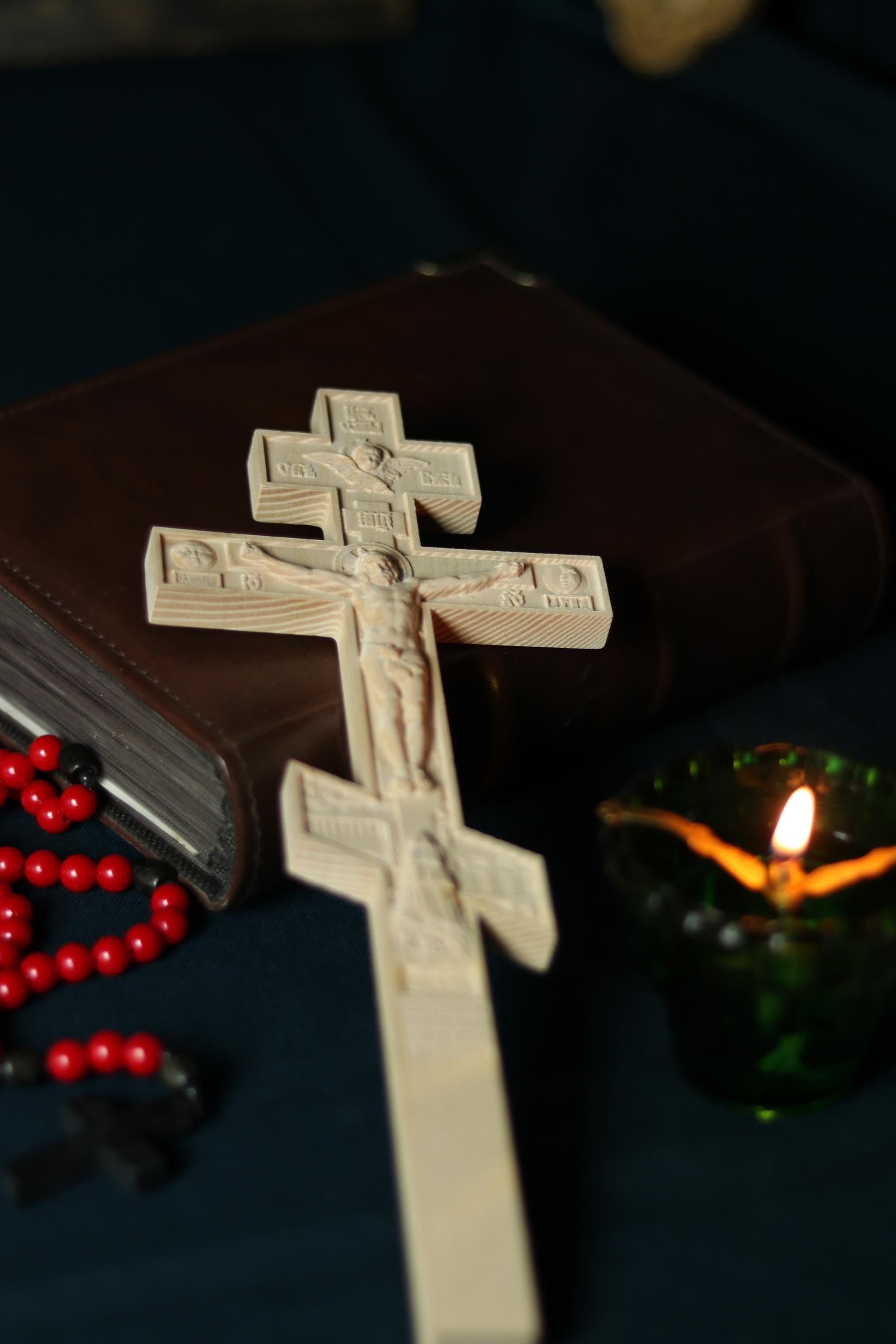 Orthodox Wooden Crucifix, Handcrafted Oak Wood Cross