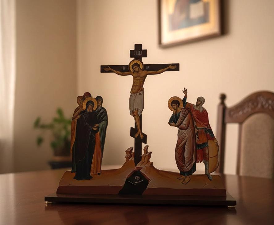 Wooden Golgotha Crucifix 17.7 Inches 1100 Grams, Golgotha Crucifix, Orthodox Crucifix, Jesus Christ Cross, Crucifixion Scene