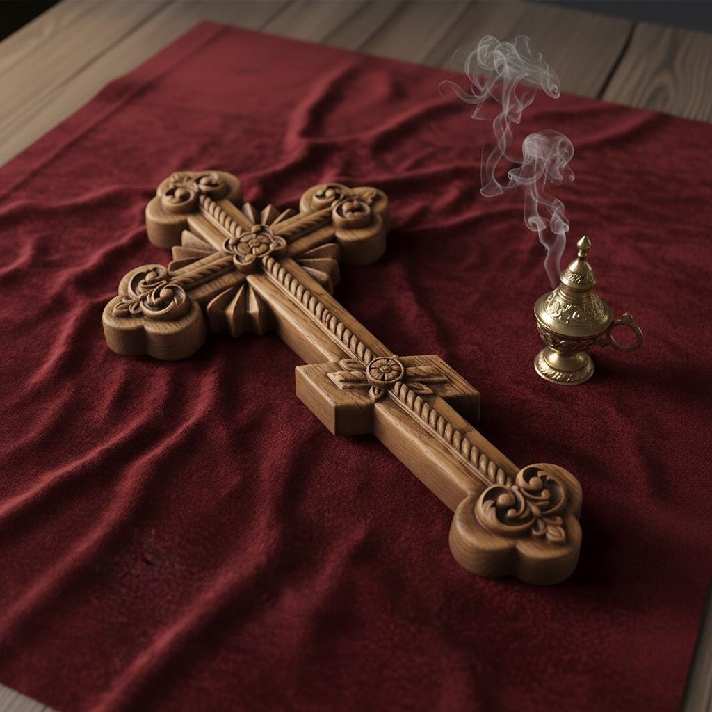 Orthodox Wooden Crucifix, Handcrafted Beech Wood Cross