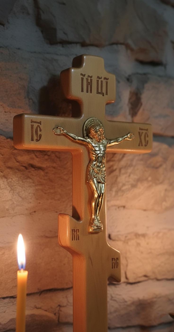 Orthodox Wooden Crucifix, Handcrafted Natural Wood Cross