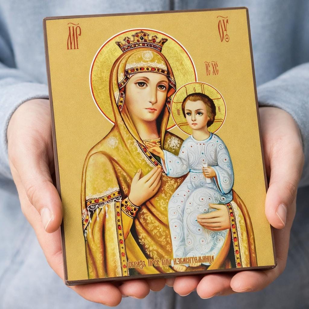 Orthodox Wooden Icon of the Mother of God Zbavytelka, Virgin Mary