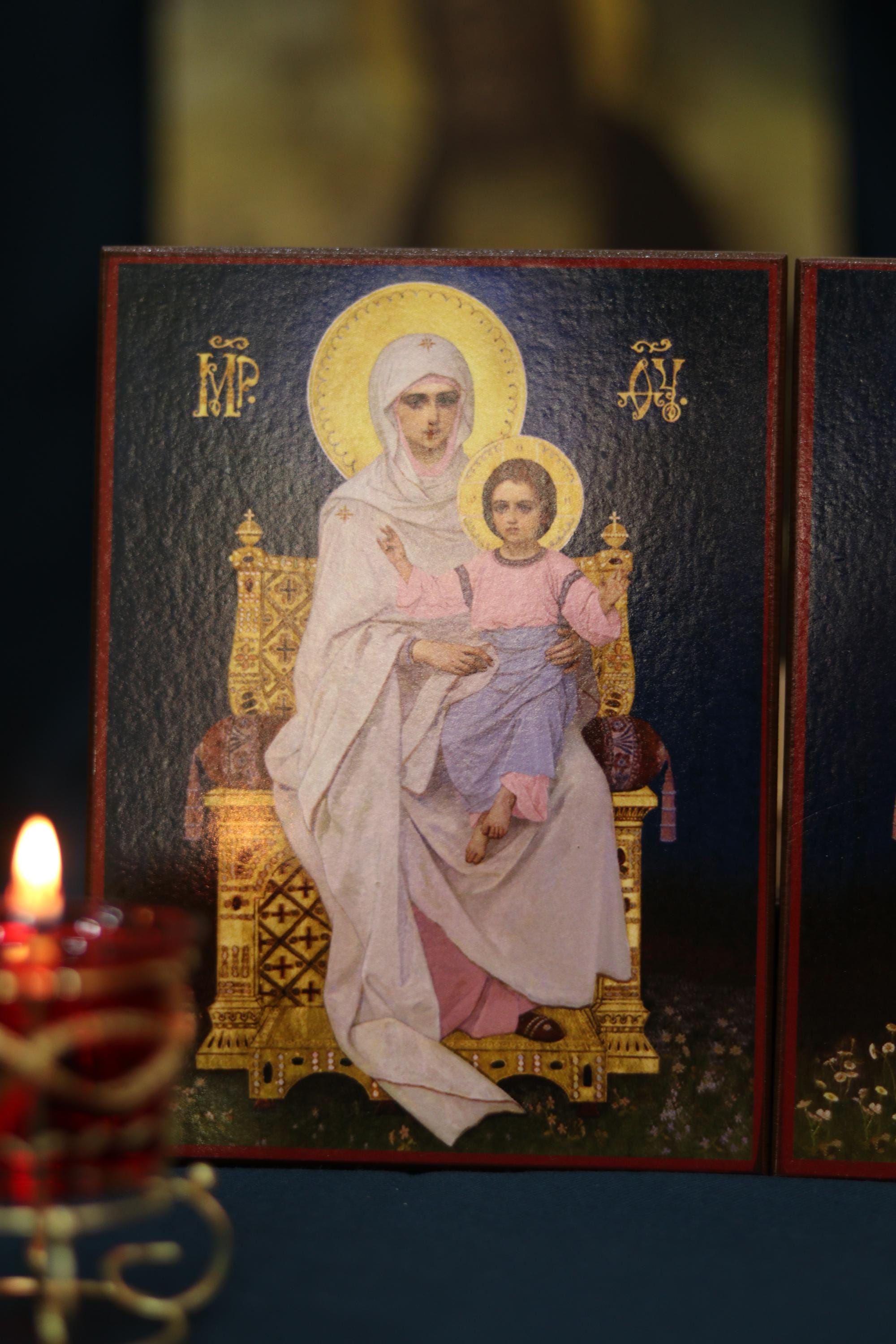Wedding Icon Set Mother of God Child Wooden Orthodox 7.9x5.9in