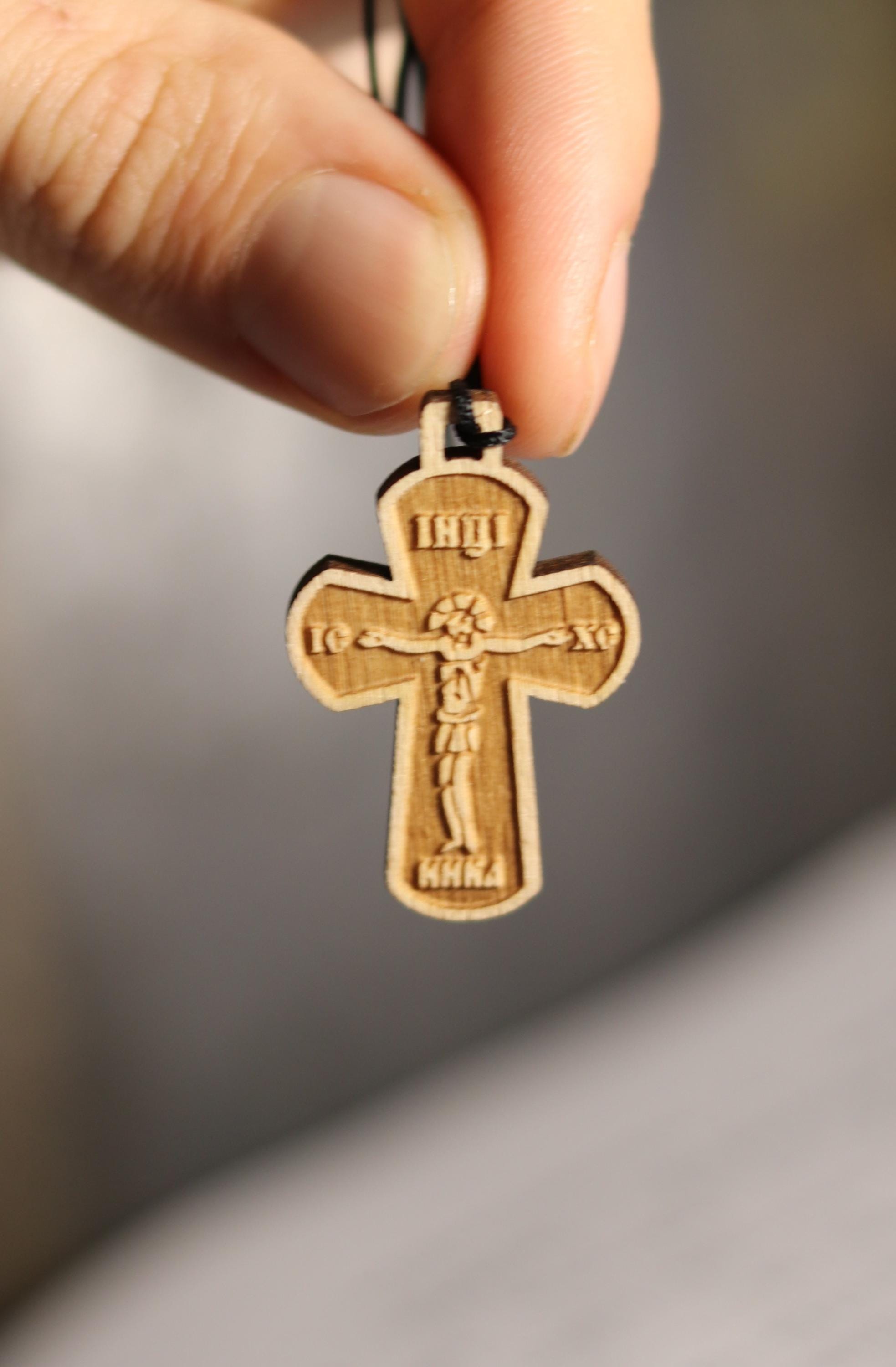 Orthodox Wooden Cross Pendant – Compressed Wood, Jesus Crucifix, Blessed in Church, Orthodox cross, Orthodox icon