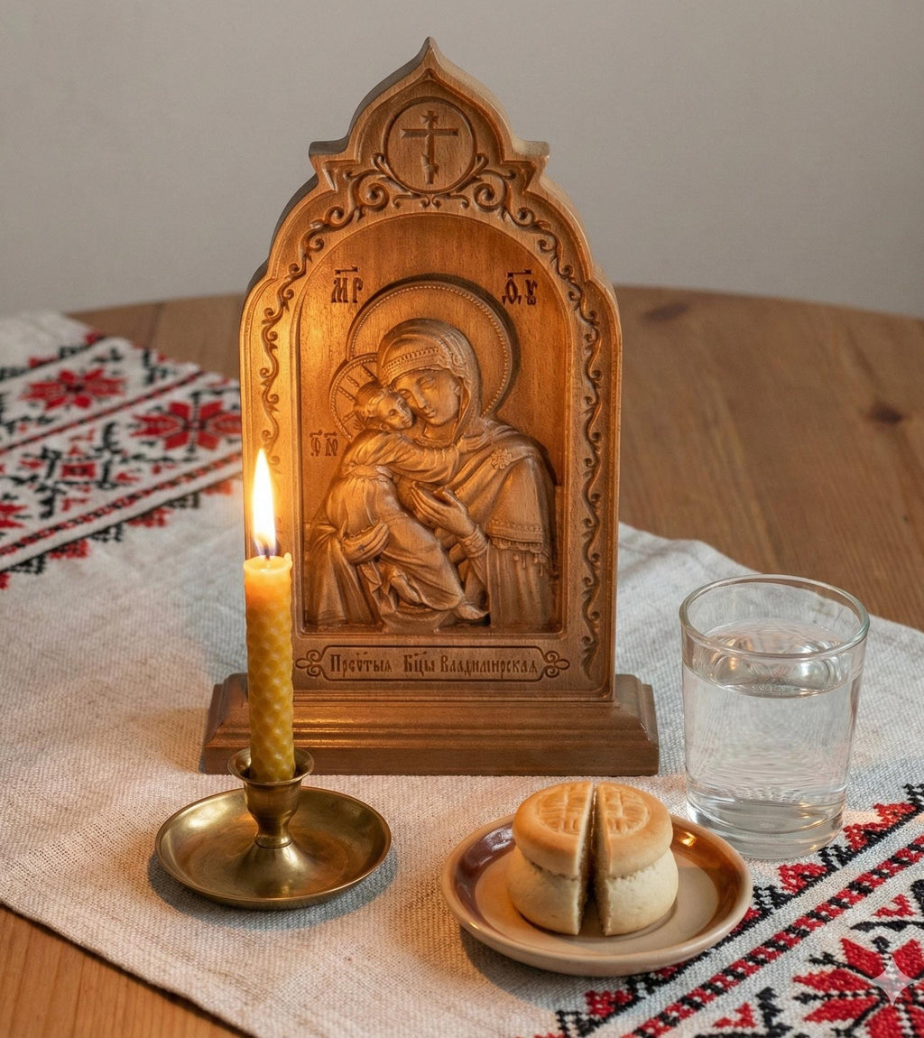 8.27x4.53in Wooden Carved Vladimir Icon of the Mother of God, Orthodox Icon, Religious Decor, Prayer Corner Icon, Christian Gift