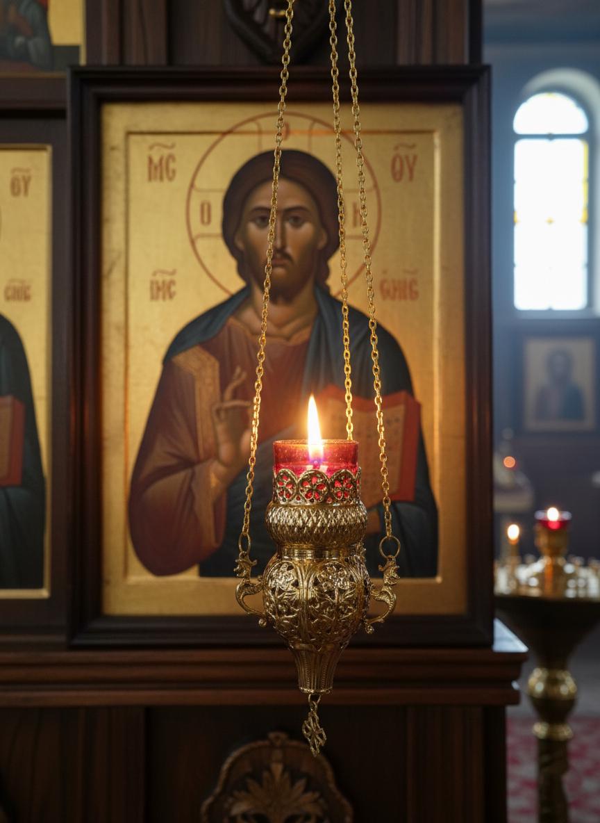 9.06 in Brass Hanging Lampada, Openwork Brass Hanging Oil Lamp, Greek Orthodox Lampada