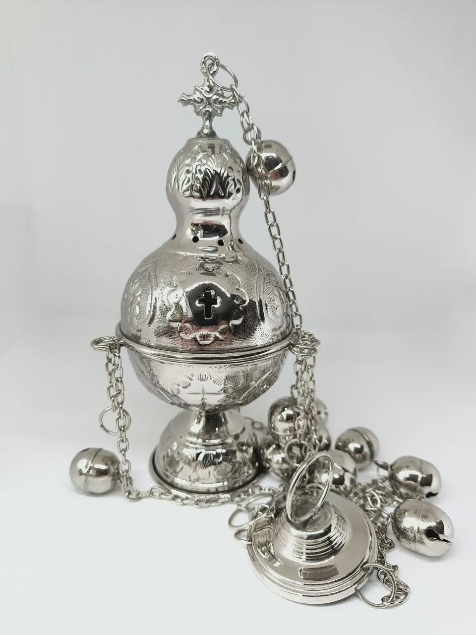 Nickel Incense Burner Thurible 7.1in Hanging Censer Church Orthodox
