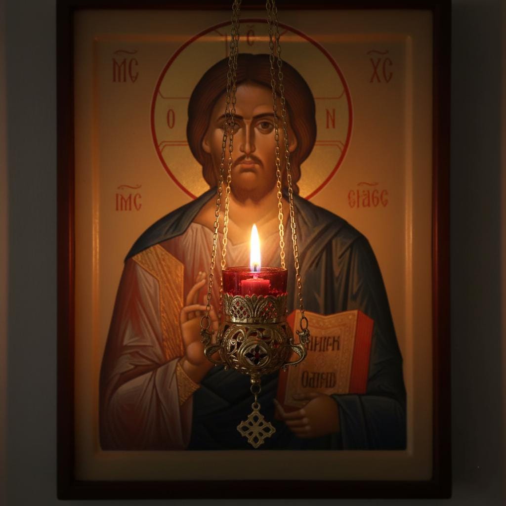 Enamel Hanging Oil Lamp 7.87×3.94 in, Made in Greece, Orthodox Lamp, Icon Lamp, Prayer Light, Church Decor