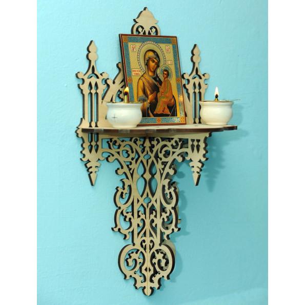 10.6x16.9 In Wooden Icon Shelf, Orthodox Iconostasis, Prayer Corner Shelf, Christian Home Decor, Church Wall Shelf