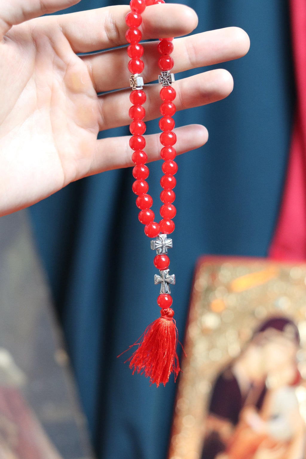 Orthodox Wooden Prayer Beads with Tassel – Handmade Black Wood Orthodox rosaries, Prayer beads, Orthodox prayer rope, Red komboskini