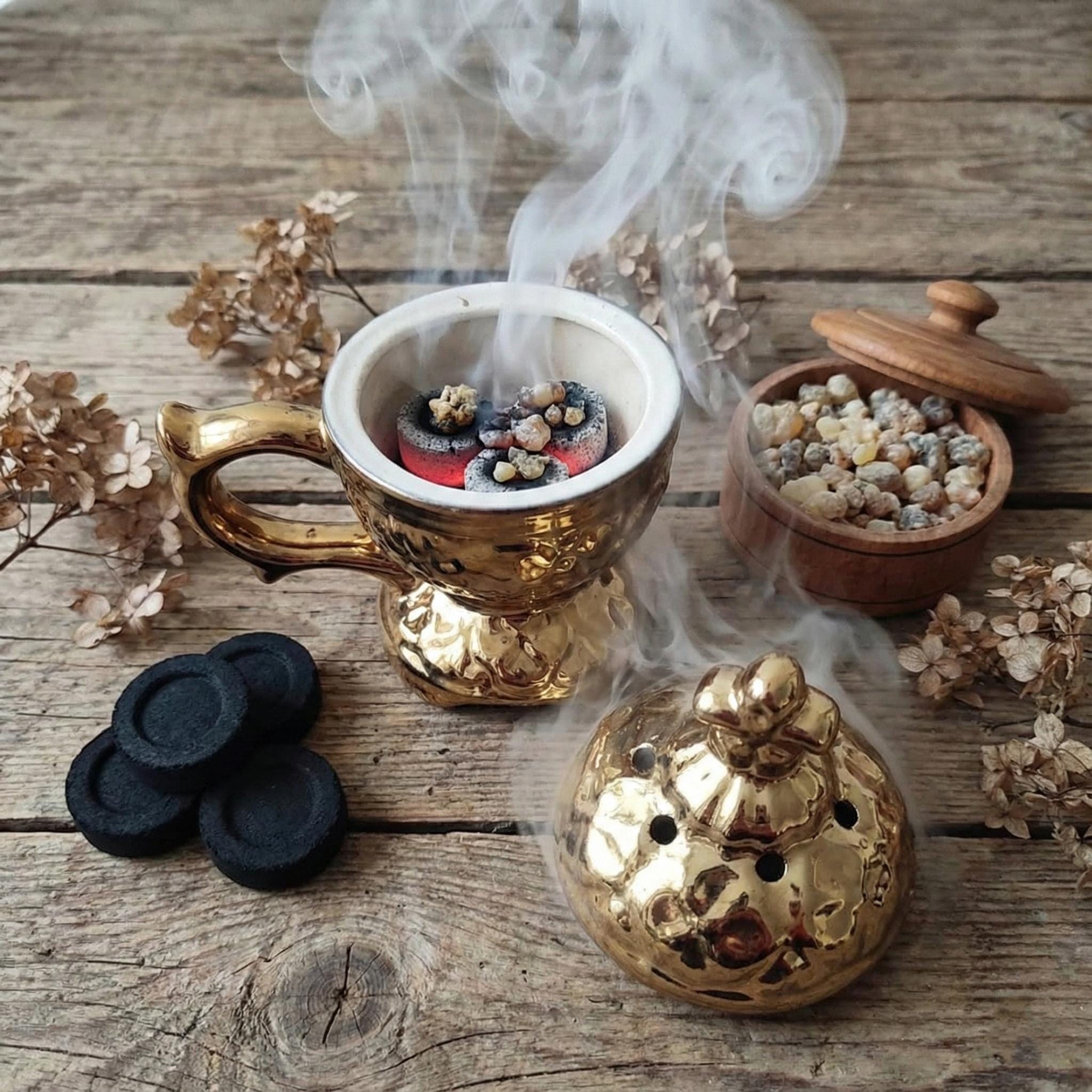 Ceramic Incense Set 5.3 in, Orthodox Censer, Greek Incense & Charcoal, Christian Gift Set, Home Prayer Decor
