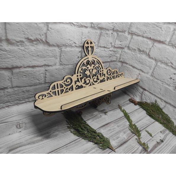 Wooden Icon Shelf 18.9 In, Orthodox Iconostasis Shelf, Prayer Corner, Christian Home Decor