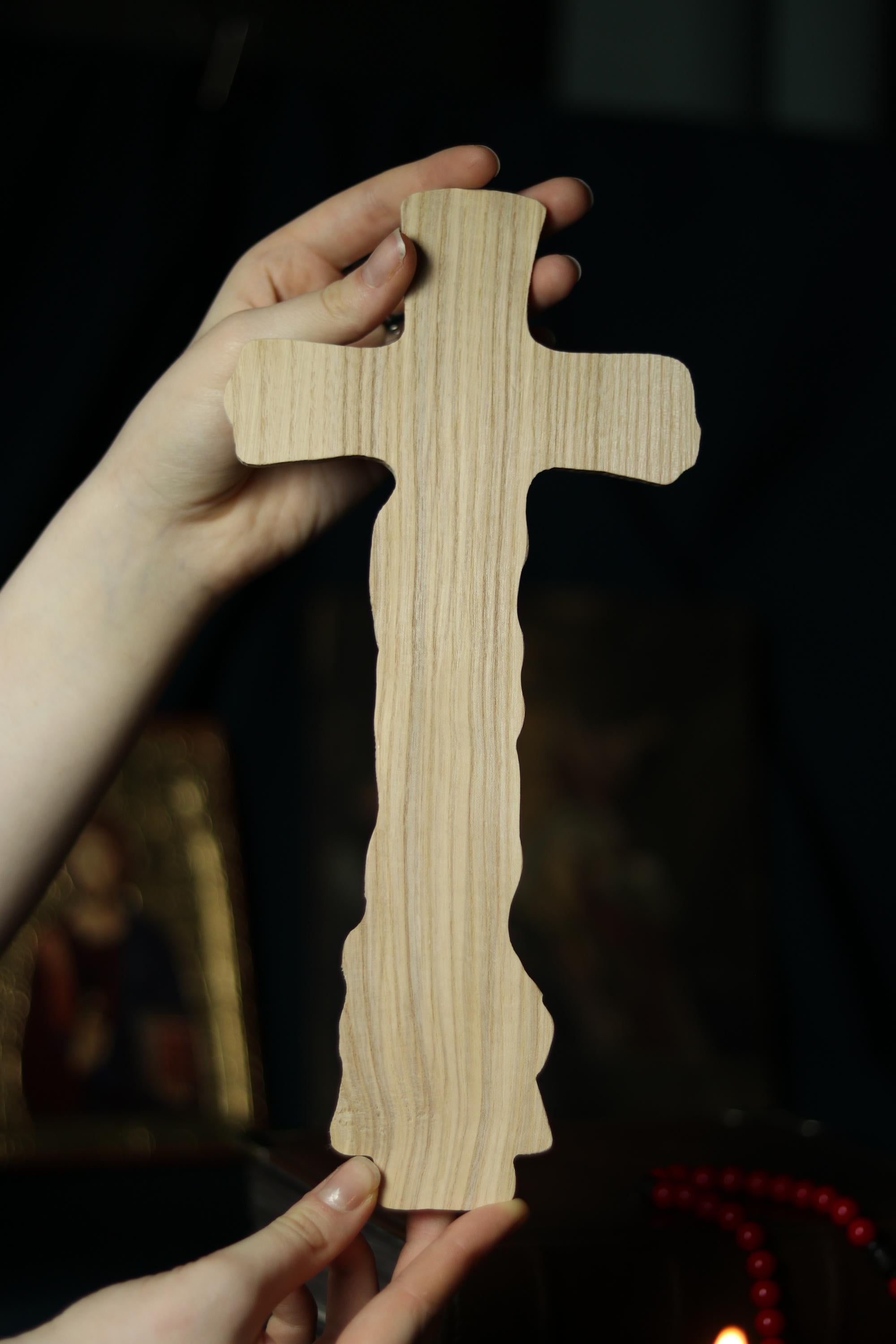 12in Beech Wood Crucifix, Wooden Cross, Cross of Lord Jesus Christ, Christian Cross, Orthodox Cross, Wall Cross, Cross for Home