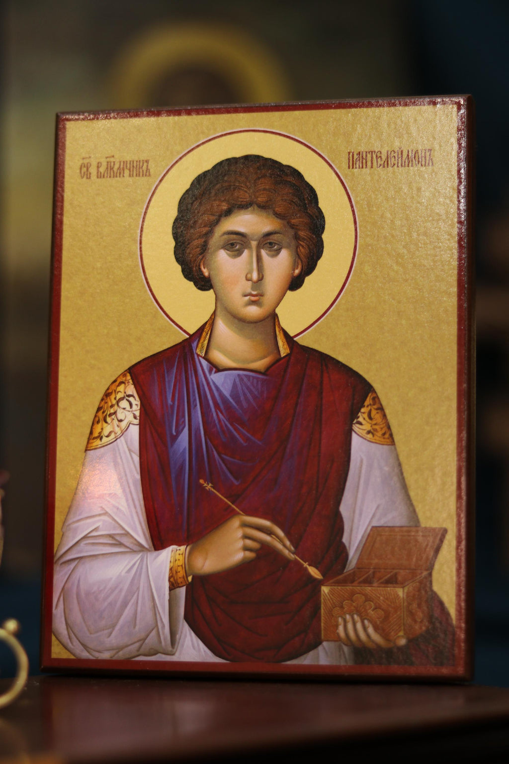 Saint Panteleimon Orthodox Icon , Christian Healer Prayer Icon, Wooden