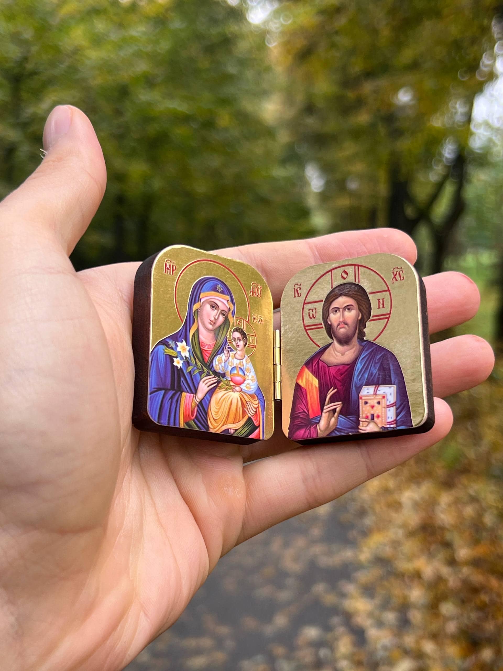 Diptych icon of Jesus Christ and the Mother of God, 2x1.6 in