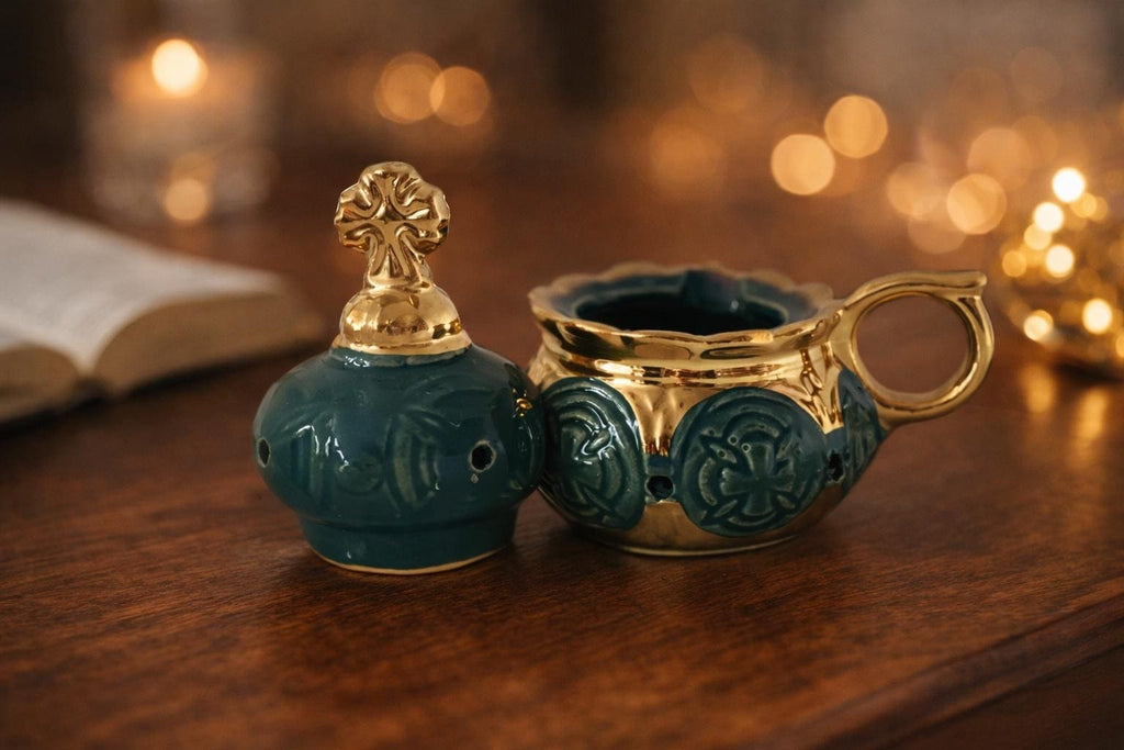 Green Ceramic Incense Burner 4.3 inches, Orthodox Censer, Christian Prayer Incense Holder