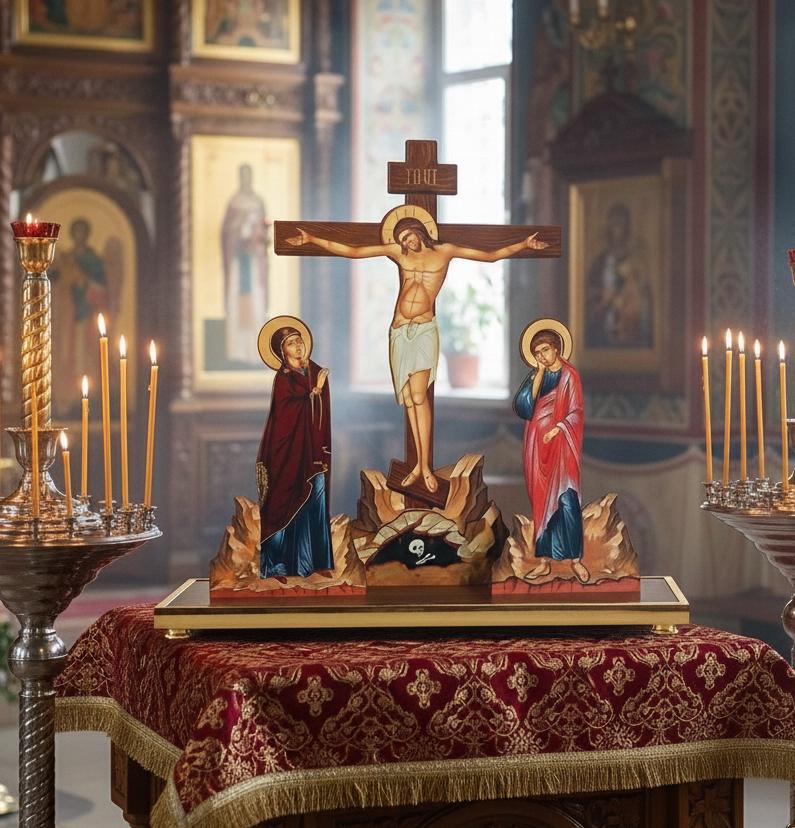 Wooden Tabletop Crucifix 17 in, Golgotha Cross, Orthodox Crucifix, Jesus Christ Cross, Religious Decor, Prayer Corner Cross