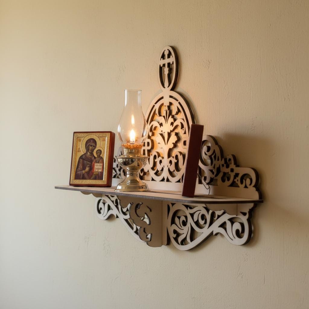 Wooden Icon Shelf, Orthodox Iconostasis, Prayer Corner Shelf, Christian Home Decor