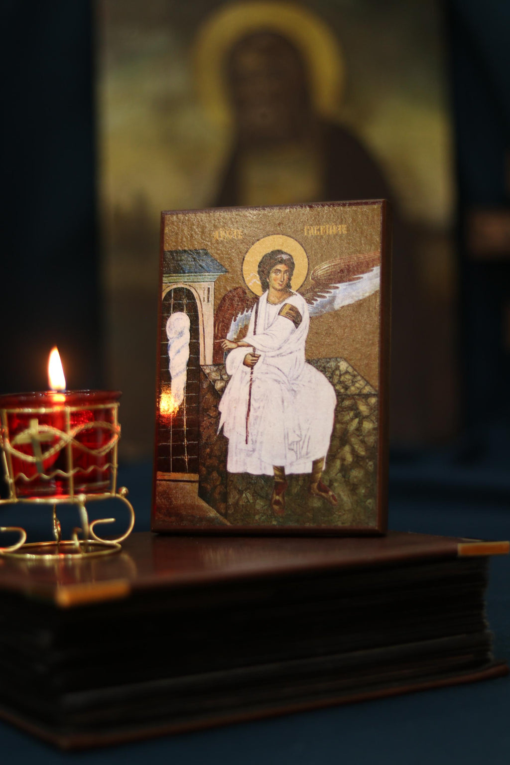 Orthodox Wooden Icon 6.3x4.7 in., Archangel Gabriel Icon, Christian Wall Art